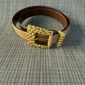 Henri Bendel Genuine Leather Tan Belt with Gold Buckle Made in Italy Size Small